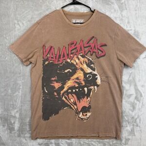 Valabasas Mens Brown Distressed Wolf Graphic Rhinestone T-Shirt XL Streetwear